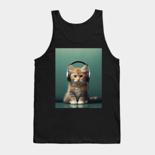 Cat wearing headphones Tank Top